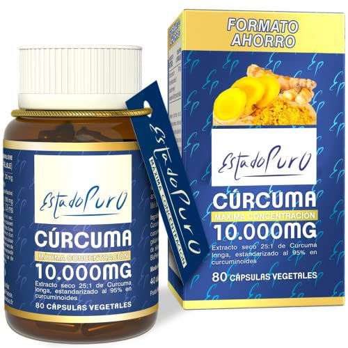 Cúrcuma con Pimienta Negra | Cúrcuma Estado Puro 10000mg | Antiinflamatorio Natural, 25x Veces Más Concentrada, Tres Tipos de Curcumina | 80 Cápsulas de Cúrcuma Tongil (1)