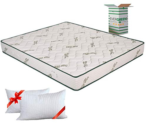EVERGREENWEB ortopedisk madrass 180 x 200 höjd 20 cm + 2 Visco kuddar GRATIS kallskummadrass med aloe vera, massageeffekt, andas, kvalstersäkert överdrag för ribbotten eller säng