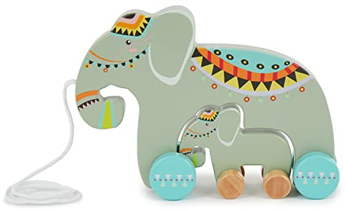 Bieco Süßes Elefant Nachziehspielzeug ab 1 Jahr - Holz Set mit Baby Elefant zum Nachziehen