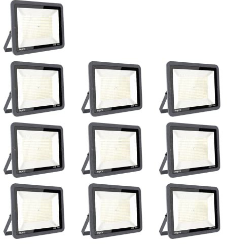 10pack 300W Focos LED Exterior, Proyector LED Exterior Impermeable IP66 31000LM Blanco Frío 6000K Angulo 120º Iluminacion Focos LED Exterior Alto Brillo para Jardín, Garaje, Fábrica, Almacén