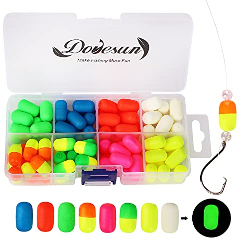 Dovesun Les flotteurs en Mousse Flotteur de pêche pêche à la Mouche avec Tackle Box Cylindrique 80pcs