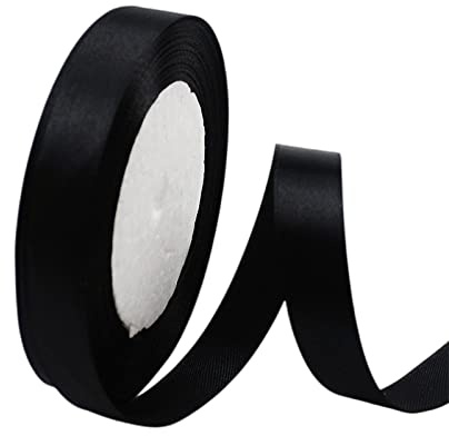 POPOYU Satinband Schwarz 15mm, 23 Meters Dekoration Präsent Geschenkband Breit Schleifenband, Stoffband für Kleid Hochzeit, Taufe und Geburtstag Geschenke,Satin Dekoband, Deko Band Geschenkverpackung