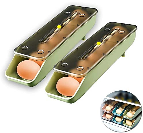 Ygapuzi 2er-Pack Eieraufbewahrungsbehälter für Kühlschrank Automatischer Eierhalter für den Haushalt Stapelbare Eieraufbewahrungsbox mit transparentem Deckel für Küchenkühlschrank-Eierablagen (Grün)