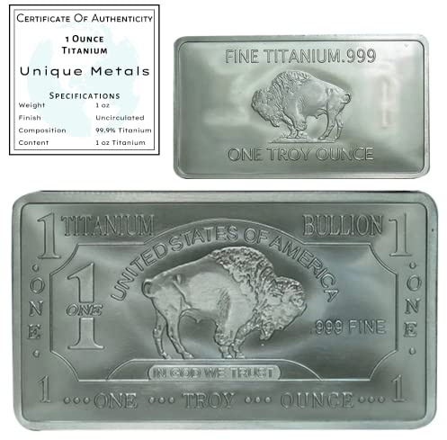 Unique Metals 1 Troy Ounce (Oz) Bullion Titanium Bar Paperweight Metal with Certificate of Authenticity | Made in USA .999 Pure Titanium bar by Unique Metals