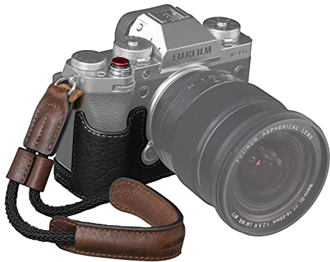SMALLRIG X-T5 Half Case mit Handschlaufe und Auslöser, Kameratasche aus braunem Leder im Retro-Stil mit Aluminium-Bodenplatte für FUJIFILM X-T5-3927