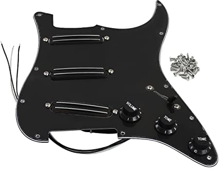 FLEOR 11-Loch SSS Prewired Loaded Pickguard mit Alnico5 Doppelte heiße Schiene High-Output-Tonabnehmer-Set für ST SSS Style Gitarre Schwarz 3-lagig