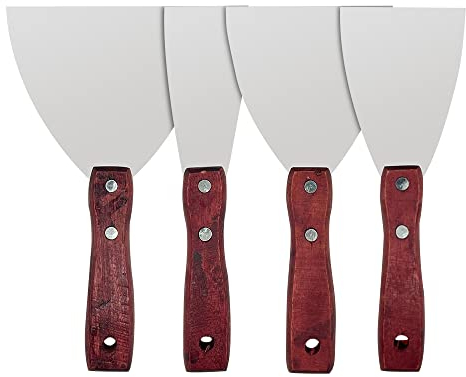 XINGSUI Malerspachtel-4 Stücke Rostfrei Putty Messer Spachtel,Rostfrei Gipser Spachtel mit Holzgriff,zum Tapeten und Wände Abkratzen(2 Zoll, 3 Zoll, 4 Zoll, 5 Zoll)