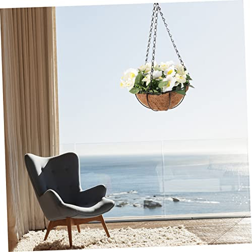 YARNOW Winterlicher Hängeblumenkorb Mit Künstlichen Blumen Gartendekoration Zum Aufhängen Hängepflanzgefäß Mit Kette Aus Robustem Kunststoff