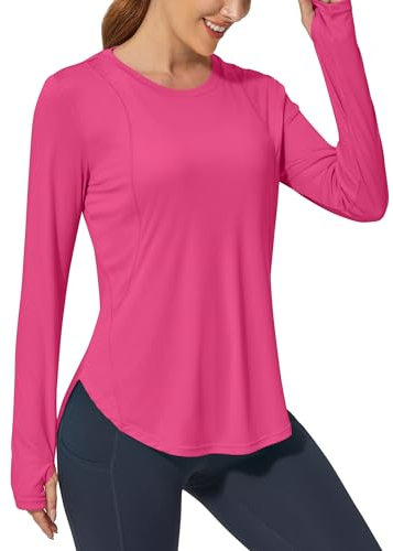 Promover långärmade tröjor för kvinnor solskydd skjorta UPF 50+ sportblusar UV-skydd lätt snabbtorkande rashguards sportskjorta vandring utomhus topp, Ljusrosa (het rosa), S