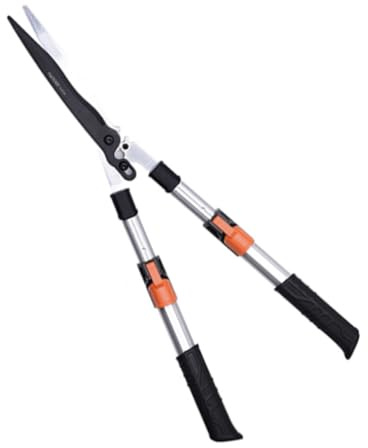 Edward Tools Pro Gear Lever Hedge Shears - 29” - 34” - Telescoping Extendable Handle with High Carbon Steel Teflon Coated Wavy Blade - Ergo Rubber Long Handle - Heavy Duty Gardening Tool