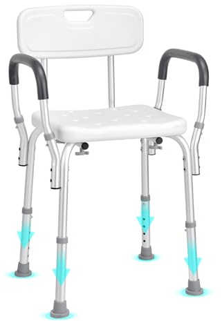 VEVOR Sedia da Bagno Antideslizante, Altezza Ajustable 390-520 mm, Sedia per Doccia, Carga Maxima 158,8 kg, Materiale Aluminio e PE, Colore Argento e Bianco