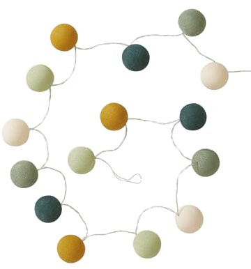 VERTBAUDET Lichterkette mit Schalter, Salbeigrün, 3m, 15 LED-Kugeln, Indoor