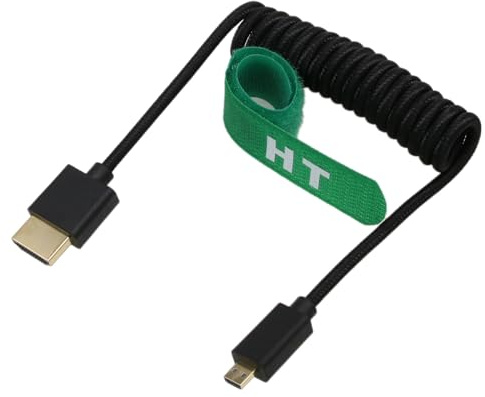 HangTon Micro HDMI a HDMI 8K 4K 60p Negro trenzado en espiral 30cm Cable para Canon R8 R10 Sony A7C A7RIV FX30 S5 X-T4 Z50 Cámara ATOMOS Ninja V F5pro Monitor, Tipo A D 2.1