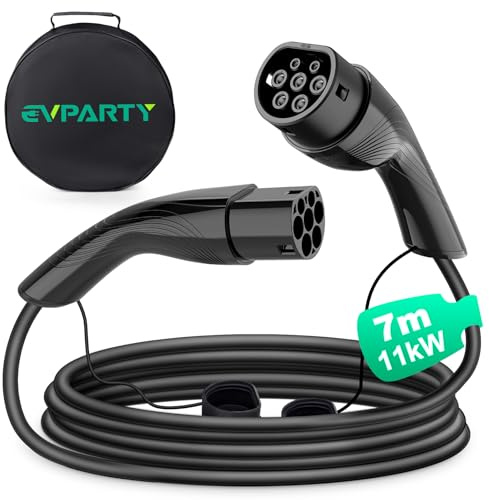 EVPARTY Typ 2 Ladekabel 11kW 7m 16A 3-Phasig für EV/PHEV Elektroautos Kompatibel mit Model Y/3/S/X, ID.3, ID.4, ID.5, Q4 E-Tron, IONIQ 5, Kona usw (Schwarz)