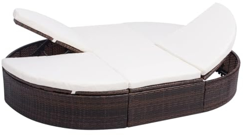ShCuShan Outdoor-Loungebett mit Kissen Tagesbett Outdoor Liege Lounge Outdoor Gartenbett Outdoor Poly Rattan Braun