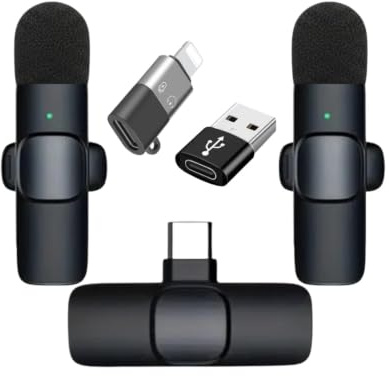 Wireless Microphones, Wireless Lavalier Microphone for iPhone/iOS/Android, Plug-Play Bluetooth Microphone, Mic with 3 Level Noise Reduction Auto Sync for Recording, Live Streaming, YouTube, TikTok
