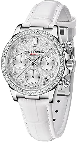 TYBERLEY Lusso Donna Orologio al Quarzo Diamanti Movimento Giapponese Sintetico Zaffiro Acciaio Inox Cinturino Pelle Impermeabile Cronografo Multifunzione Orologi, bianco