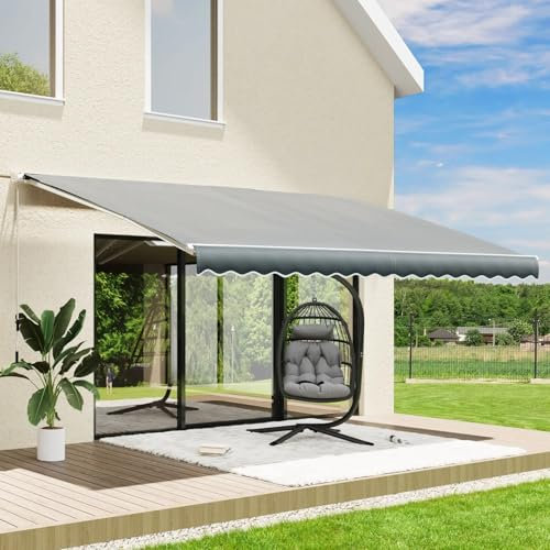 JMORCO Klemmmarkise Terrassenmarkise, manuell einziehbar, Sonnenschutzdach, Außendeckschutz, 3 Größen, for Terrasse, Deck, Hof, mit UV-Schutz(12 x 10)