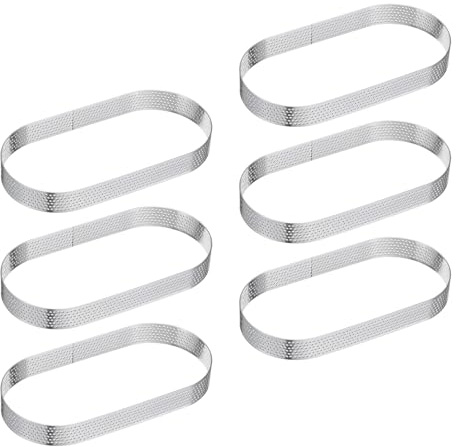 sourcing map Lot de 6 anneaux à gâteau ovales perforés en acier inoxydable de 17 x 8,4 cm pour gâteaux, desserts, mousses, pâtisseries, tons argentés
