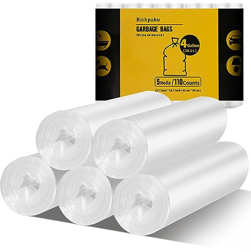 Rishpahu Lot de 330 petits sacs poubelle flexibles et durables, non parfumés et faciles à déchirer pour cuisine, salle de bain, chambre, bureau, transparent, 0,3 mm