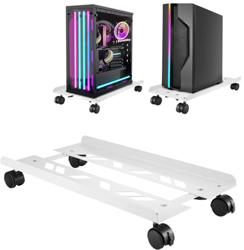 Supporto PC per PC Tower Computer Desktop Stand Computer Carrello Rotelle Universale Regolabile Supporto CPU con Ruote Antipolvere Dissipazione del Calore Facile da Pulire (Bianco)
