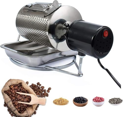Electric Stainless Steel Drum Coffee Roaster - Household Grain Peanut Nut Roaster with Visible Window and Stainless Steel Tray