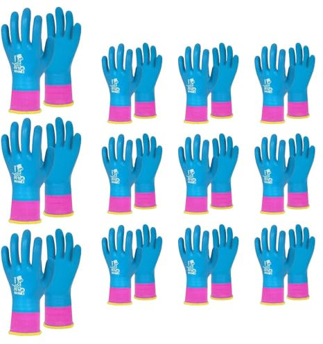 MEAKTSMI 12 pares de guantes de protección para niños puños elásticos con revestimiento de látex grueso parte trasera transpirable palmas impermeables para manipular mascotas