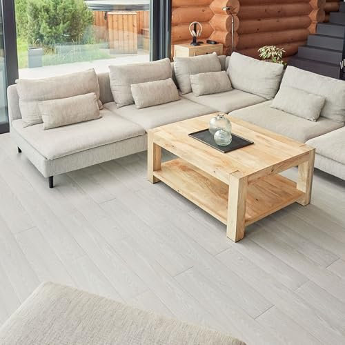 Self Adhesive Floor Planks - 7 Planks Pack Covering 10.47 sq ft / 0.97sqm | Each Stick On Tile Plank Measures 5.9x35.9in (91.4x15.2cm) | Peel and Stick Vinyl Flooring | Lactik-White Wood Effect