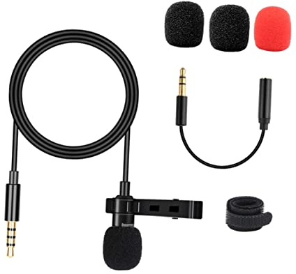 Omnidirektionales Ansteckmikrofon mit Clip und Kabel 3, 5mm Schwarz | 1, 5 M Leitung, Kompatibel mit Handy, Laptop und Kamera, für Videoaufnahmen und Webcast