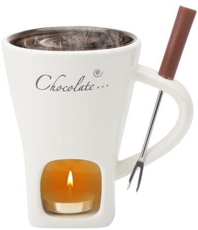 Tasse à fondue au chocolat, tasse à fondue en céramique de 200 ml, tasse pour faire fondre le chocolat, service à fondue avec fourchette et bougie chauffe-plat pour fromage, chocolat, beurre caramel