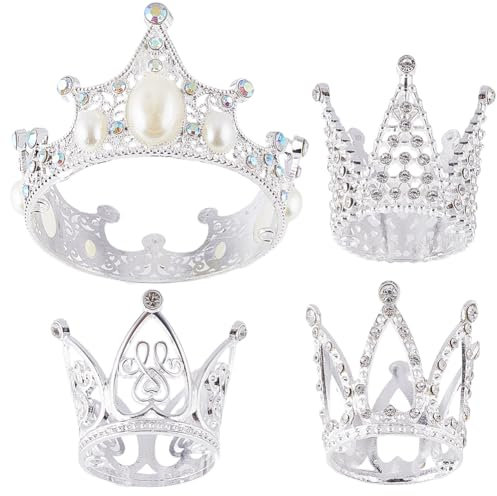 SOFPLATE 4 pz 4 stili Corona D'Argento Torta Mini Corona Sfusa Piccola Lega San valentinos Vintage Festa di Nozze Perla di Plastica Cristlega Torta di Compleanno Toppers per Donne Bouquet di Fiori Dec