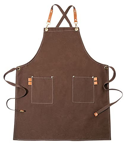 GSHUPIOU Holzschürze, Werkzeugschürze, Schürzen for Männer, Arbeitsschürze aus Segeltuch, Werkstatt-Werkzeugschürze mit verstellbaren Trägern for Friseur, Küche, Gärtner, Café(Bruin)