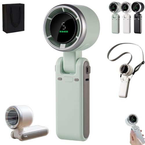 Regularlyk - Ventilador turbo portátil de mano, ventilador turbo de mano N607 de 5 engranajes, ajustable, 3 en 1, recargable, plegable, ultraligero, con pantalla digital para viajes al aire libre y