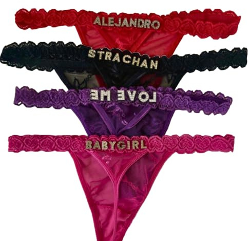 HARE Personalised Thong Custom Underwear for Women with Name Hand-Sewn Gold or Silver Rhinestone Letters Gift for Him Gift for Her Handmade Lingerie