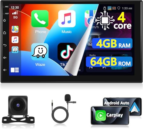 Autorradio Estéreo 2 DIN Motorsi [4+64 GB] con Android 15.0, Pantalla Táctil HD de 7 Pulgadas, Bluetooth 5.0, GPS, WiFi, FM, RDS, EQ, Doble USB y AHD, Cámara y Micrófono