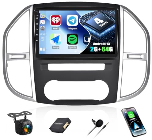 CAMECHO [2 + 64G] Android 15 Carplay bilradio för Mercedes Benz Vito 3 W447 (2014–2020), Navi Android Auto, 10,1 dubbel din pekskärm wifi bluetooth spegel RDS + Canbus+backkamera + mikrofon