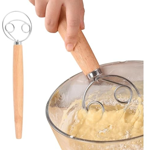 RODISHOMM 304 Edelstahldraht Schneebesen 13 Zoll, Holländischer Eierschläger und Dänischer Teigschneider mit Holzgriff, Küchenbackwerkzeug für Brot und Kuchen