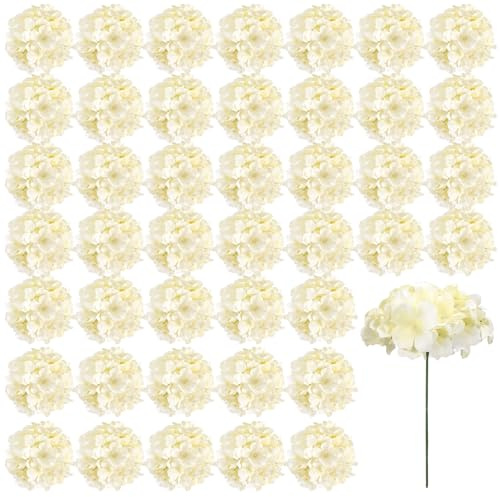 Auihiay 46 PCS Hydrangea Artificial Flowers Silk Hydrangea Heads with Stems, Champagne Artificial Hydrangea Flowers for DIY Wedding Centerpiece, Garden, Home, Party, Baby Shower Decor