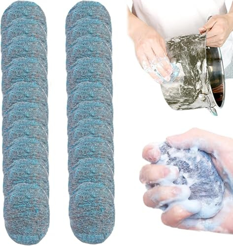 Tampon Jex Avec Savon Lot De 20, Tampon À RéCurer En Laine D'acier RéUtilisables, Tampons De Savon En Laine D'acier, Tampons À Récurer Qui Ne Raye Pas Pour Éliminer La Saleté Tenace, La Graisse