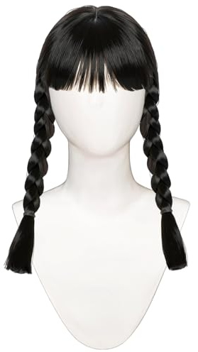 Long Black Braids Wig with Bangs Long Straight Hair Costume Wigs Heat Resistant Double Braided Black Wigs for Women Girls Halloween Party Cosplay A9-ZFBZJF (A)