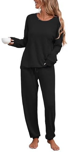 Famulily Loungewear Sets for Women UK Casual Pullover Crew Neck Tops and Elastic Waistband Jogger Pants Black L