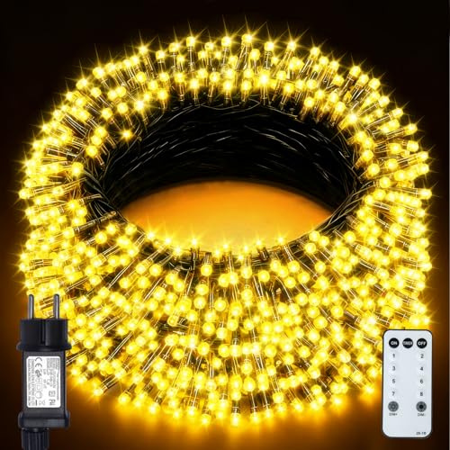 BIUDN 600LED Lichterkette Außen,30M Lichterkette Outdoor Strom 8 Modi 4Helligkeitsstufen Timer Funktion Lichterkette Warmweiße,Geeignet Für Weihnachtsdekorationen.Hochzeiten.Partys.Feiern usw.