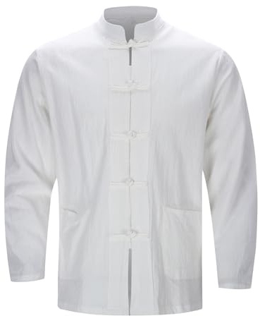 Chalecos para hombre Moderno Chino Tradicional Traje Tang Camisa de Manga Larga Para Hombres Ropa S Abrigo de Hombre, Blanco, XL