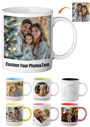 QORUPUGE Mug Personnalisé avec Photo et Texte Tasse a Cafe Prénom Personnalisable Cadeau Personnalisé pour Souvenir Naissance Collègue Amoureux (Style 1)