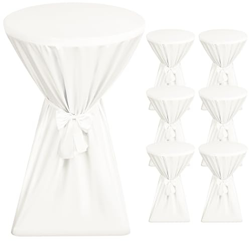 Showgeous 6er-Set Premium Stehtischhussen 60 cm Elfenbein Tischhussen für Stehtische 60 cm Stehtisch Husse, rutschfest & Waschbar Stehtischüberzug Schleifenband, Husse für Stehtisch Bistrotisch