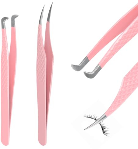 Ziyonix 2 Pezzi Pinzetta Extension Ciglia Pinze a Punta Curve Pinzette Diritto e Curvo Tip Pinza Professionale Pinzette in Acciaio Inox per Estensioni Ciglia, Nail Art, Creazione di Gioielli