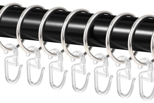 40 Pièces Anneaux de Rideaux en Métal avec 40 Pièces Crochets de Rideau, Anneaux de Rideau de Douche Curtain Rings pour Fenêtre Porte Rideau de Douche, 50 mm de Diamètre Intérieur - Argent
