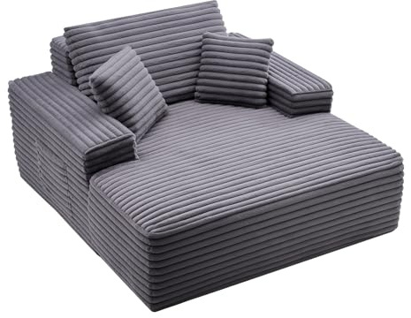 VEVOR Chaiselongue Relaxliege 124 cm, gepolstertes Schlafsofa mit Dekokissen & Armlehnen, Schlafcouch mit tiefer Sitzfläche für Wohnzimmer Schlafzimmer, Loungesessel aus hochelastischem Schwamm