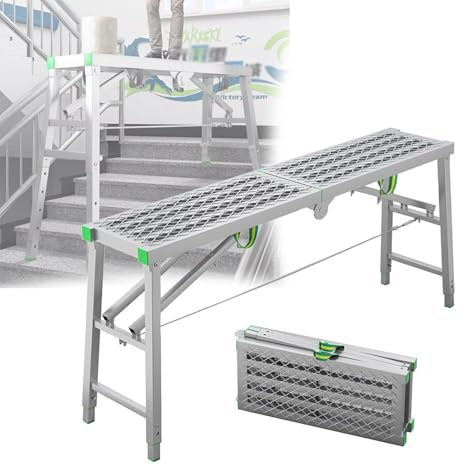 Plataforma de escalera plegable ajustable, torre de trabajo multiusos de 5 alturas para limpieza de techo, pintura y lavado de coches, solución de andamio portátil de 160 x 30 cm