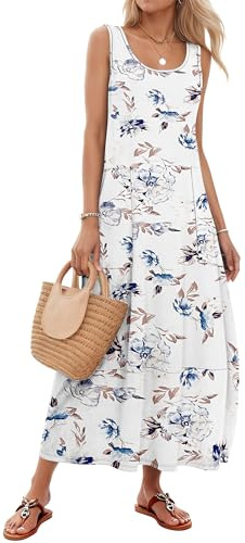 MOLERANI Damen Sommerkleid Ärmellos Rundhals Maxikleid mit Taschen